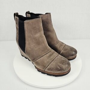Sorel Lea Wedge Joan Of Arctic Elk Curry Brown Bootie Ankle Shoe Women Size 8.5